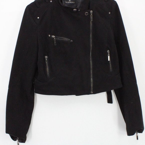 LE LIS BLANC Biker Jacket Womens Black Asymmetrical Zipper Cropped Size 6 - Picture 4 of 9